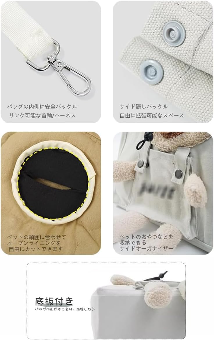 Amazon.co.jp: ペットトートバッグ 顔出し クマの模様 底板付き
