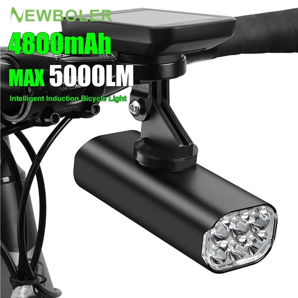 Inteligentne światło rowerowe, indukcyjne, 5000 lm, ładowane przez USB, 6 diod LED, 4800 mAh, wodoszczelne