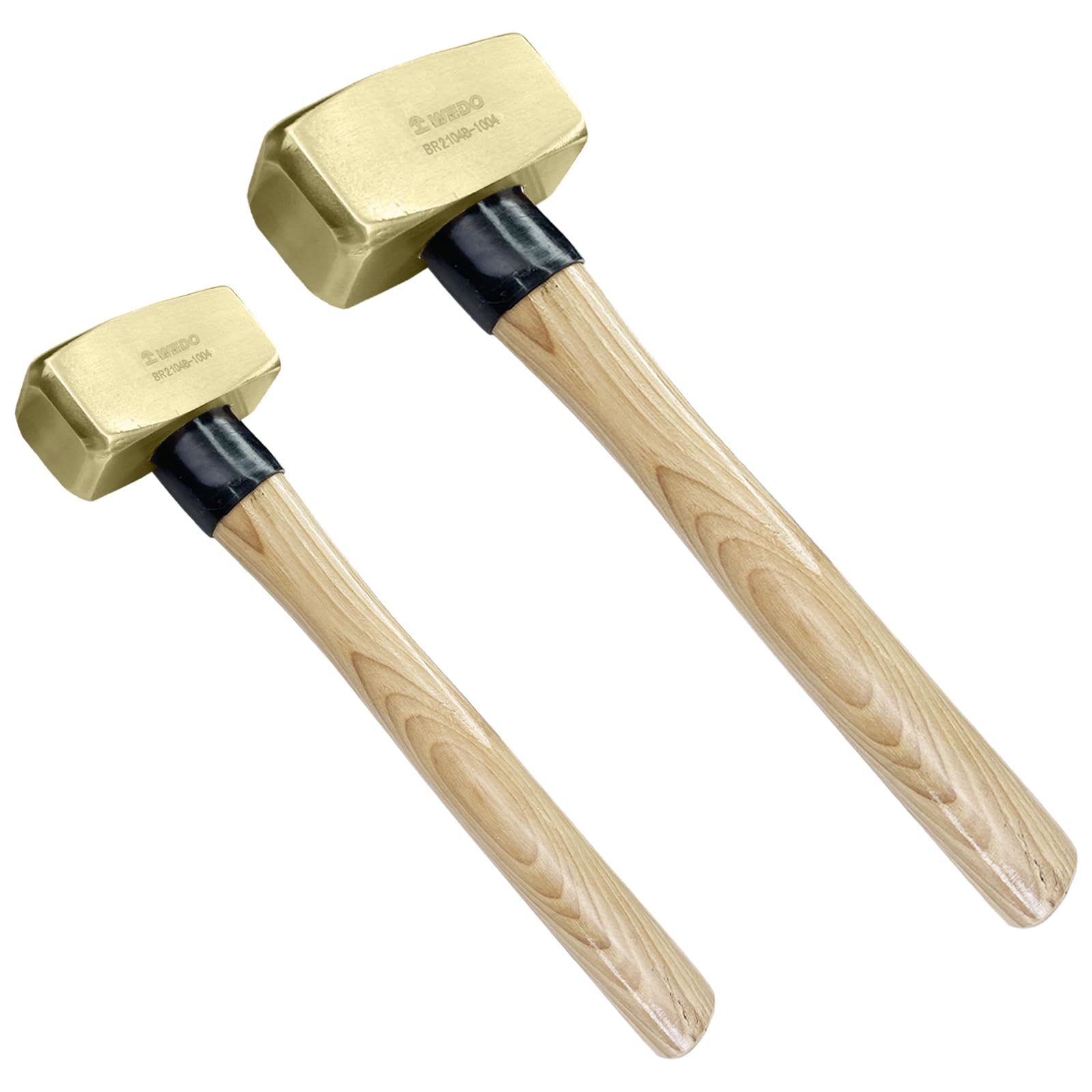 WEDO 2PCS Sledgehammer, 1lb+3lb(500g+1500g), Brass Club Hammer with Wooden Handle, Die-Forged, Corrosion Resistant, DIN Standard