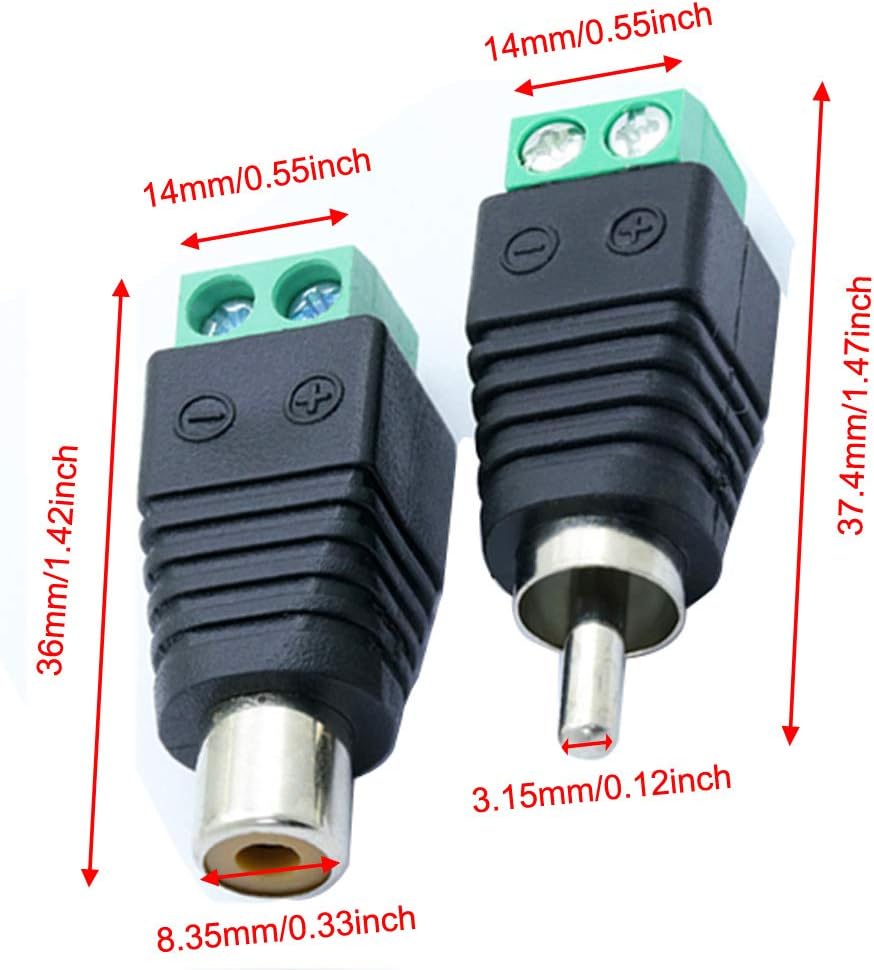 Greluma 20 Pcs Phono RCA Male and Female to AV Screw Terminal Audio/Video Connector Adapter (10 Pcs Male & 10 Pcs Female) - Image 5