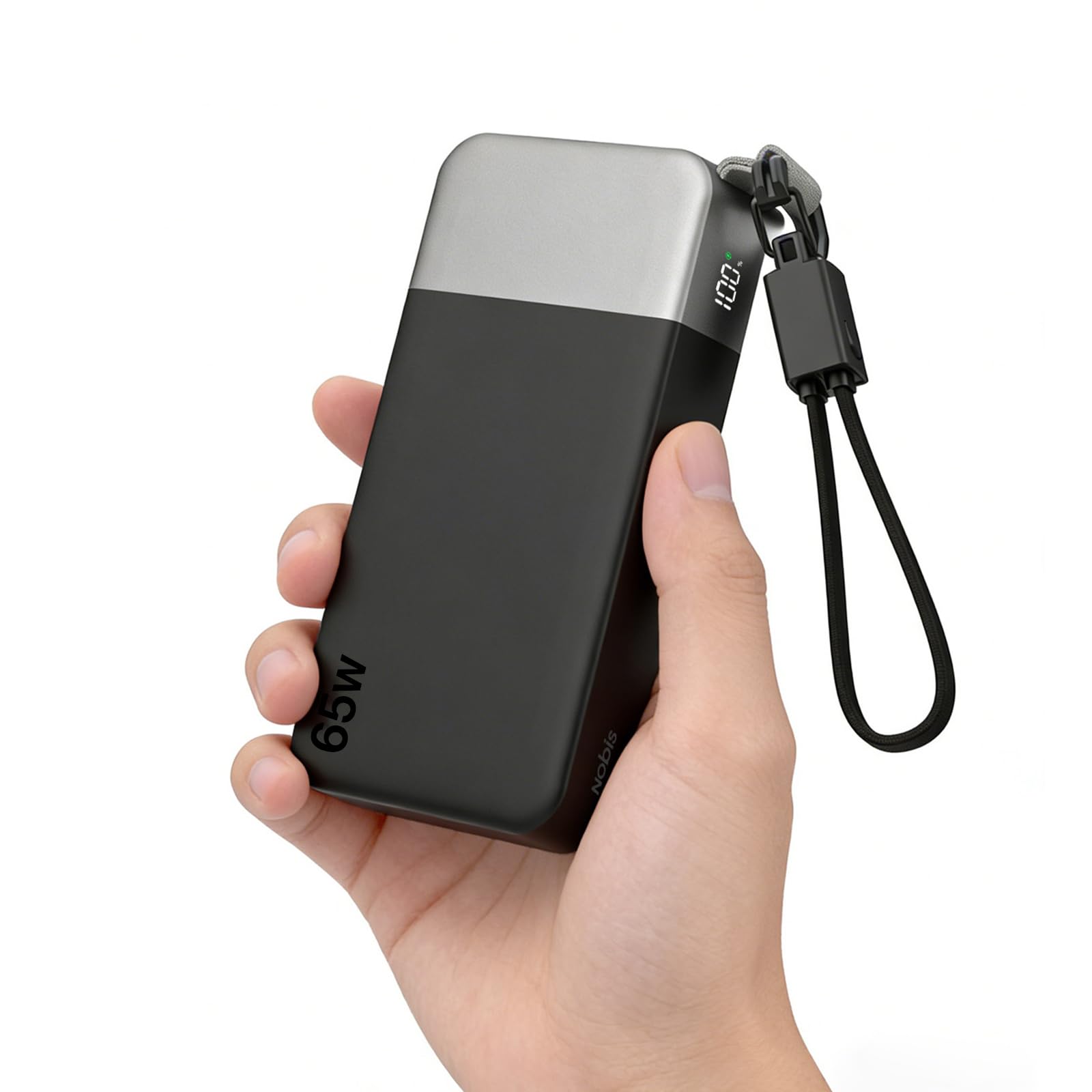 NOBIS Batterie Externe 65W 20 000 mAh Charge Rapide Câble USB-C Intégré