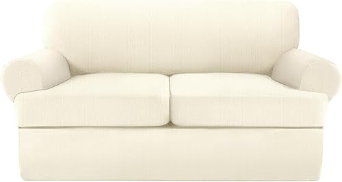 Miniatura 37 de Fundas para sofá de 3 piezas con cojines en forma de T, funda elástica para sofá, fundas para muebles con 2 fundas individuales para cojines en Azul