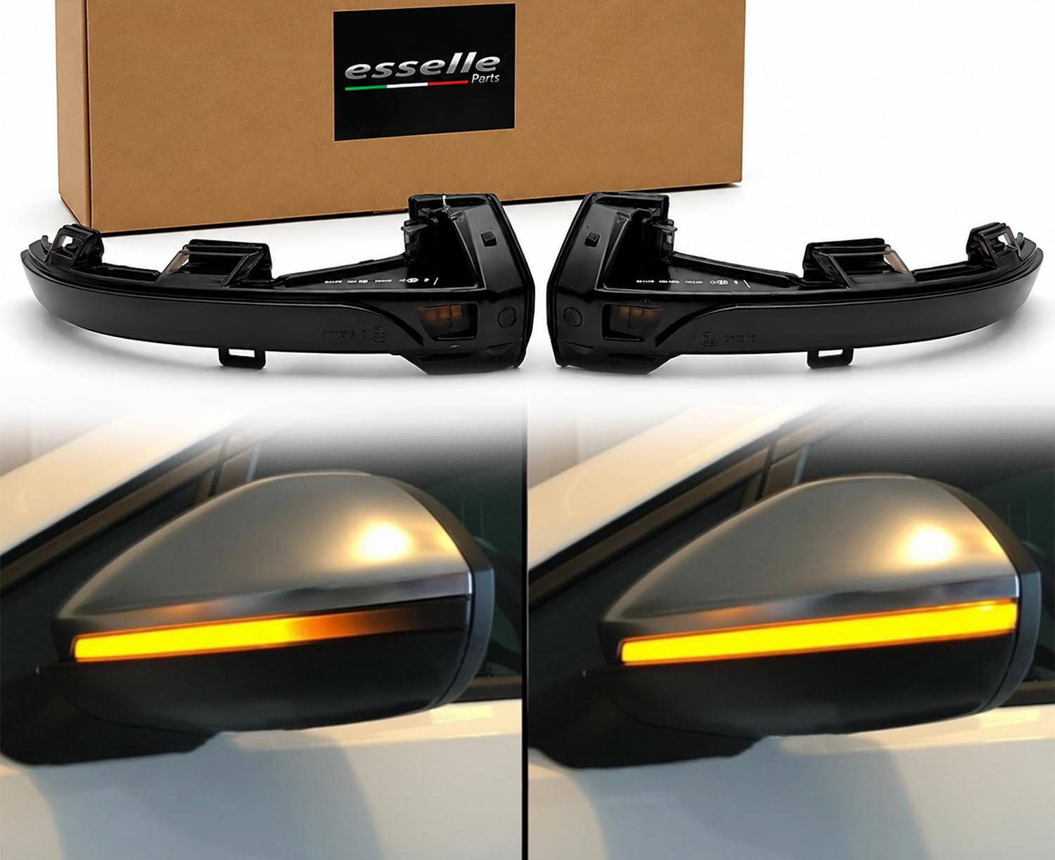 Coppia Frecce LED Dinamiche per Specchietti compatibile con VW Golf 8, Volkswagen ID3, Arteon, Passat B8, VW T-Roc, Taigo, Indicatori Laterali Sequenziali CANBUS Plug & Play | Nero Fumé