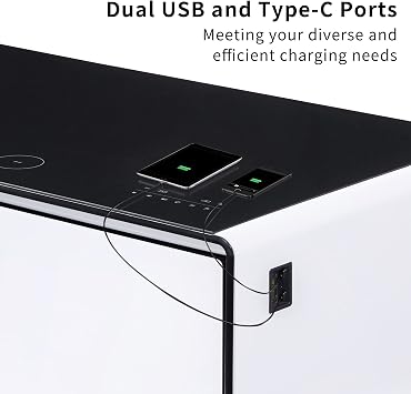 Smart Coffee Table with Built in Fridge, Speakers, Wireless Charging, Power Socket, USB Ports, RGB Light, White