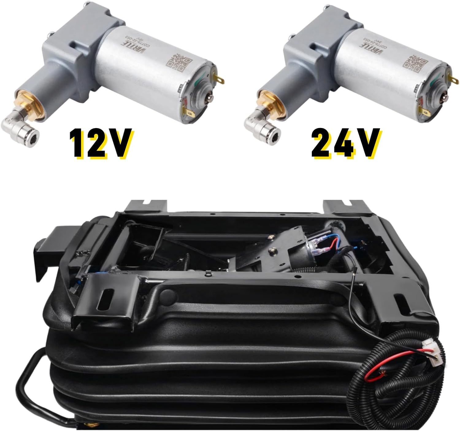 12V/24V Air Ride Seat Base with Built-In Compressor & Slider, Adjustable Stiffness Pneumatic Suspension Pedestal for Semi Truck, Excavator, RV, Camper, Heavy Duty Cargo Van (24V)