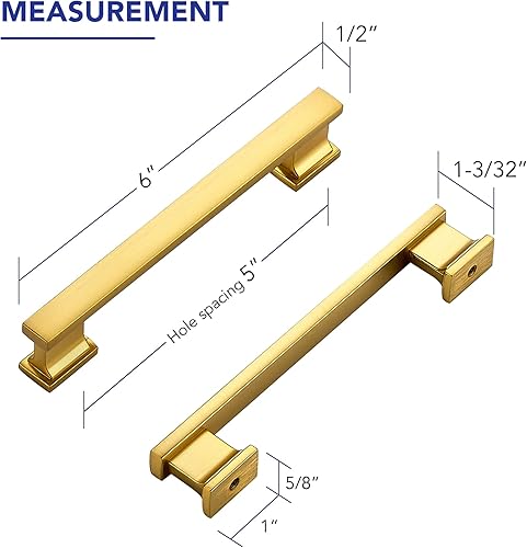 Miniatura 2 de Paquete de 10 tiradores de latón cepillado de 6 pulgadas para gabinetes de cocina con centro de agujero de 5 pulgadas, manijas de gabinete de cocina