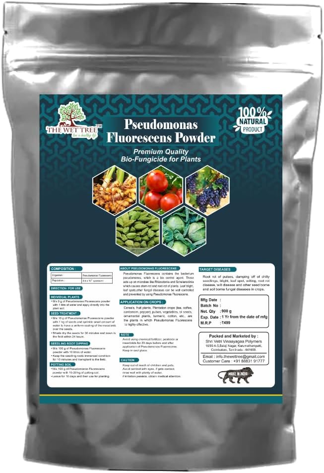 Pseudomonas Fluorescens Powder | Bio Fungicide for Seeds & Home Garden Plants | Against Root Rot, Stem Rot, Wilt & Fungal Dieases (900 GM)