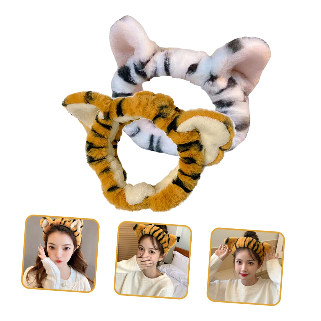 FRCOLOR 8pezzi Fascia Elastico Per Peluche Orecchie Di Tigre Per Lavaggio Viso e Trucco Accessori Per Femminili