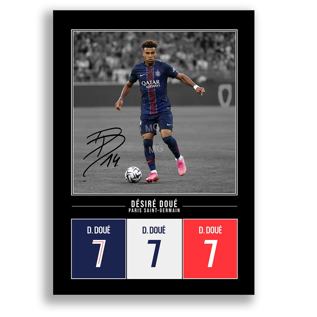 Desire Doue PSG Signed Photo Poster Print Picture Display Framed Autograph Memorabilia for Football Fans Gift France (Black A4 Poster Only)