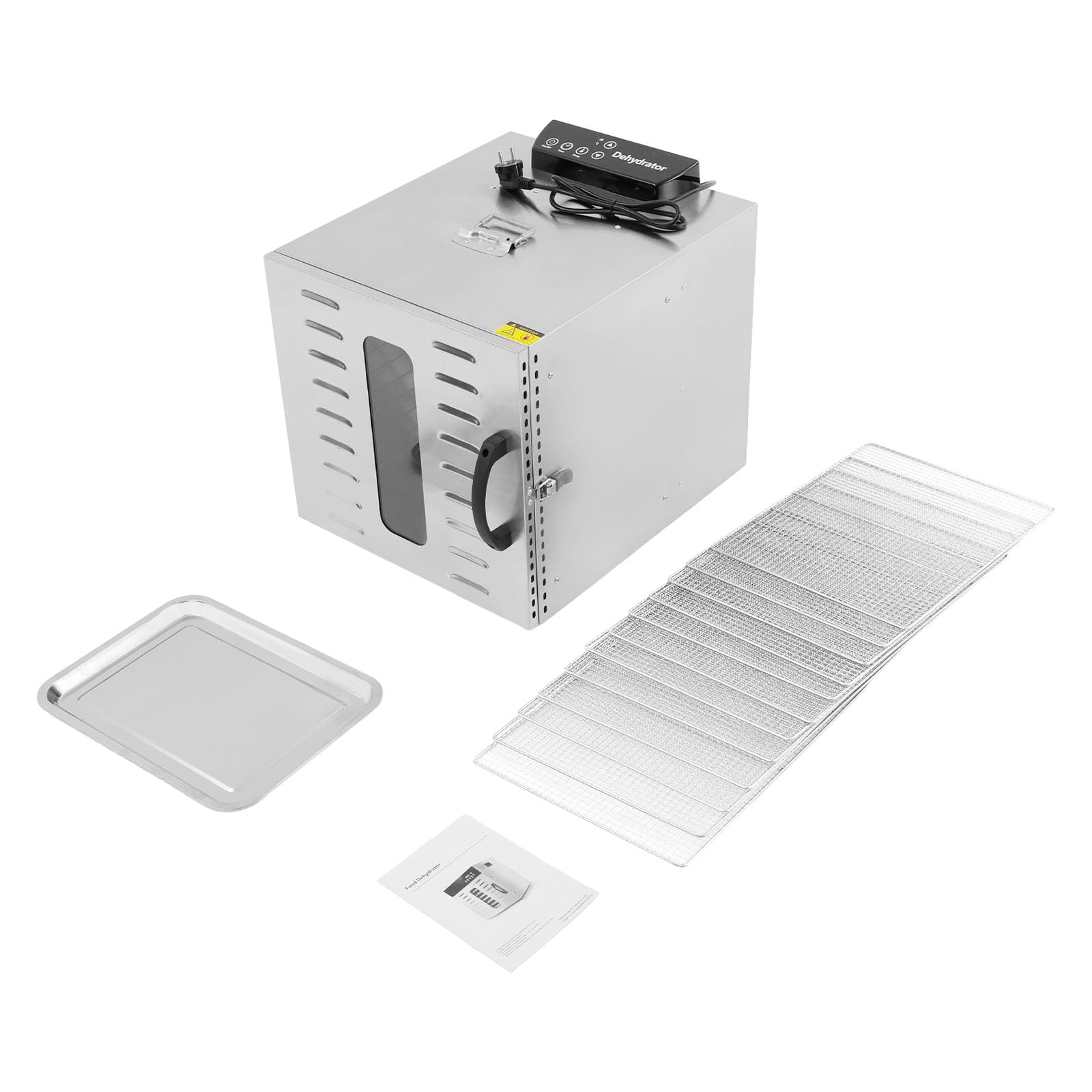 Deshumidificador de frutas de acero inoxidable, 1000 W, 12 etapas, con temperatura ajustable (30-90 °C), temporizador de 24 horas y ventana de visualización, apto para frutas, verduras y carne