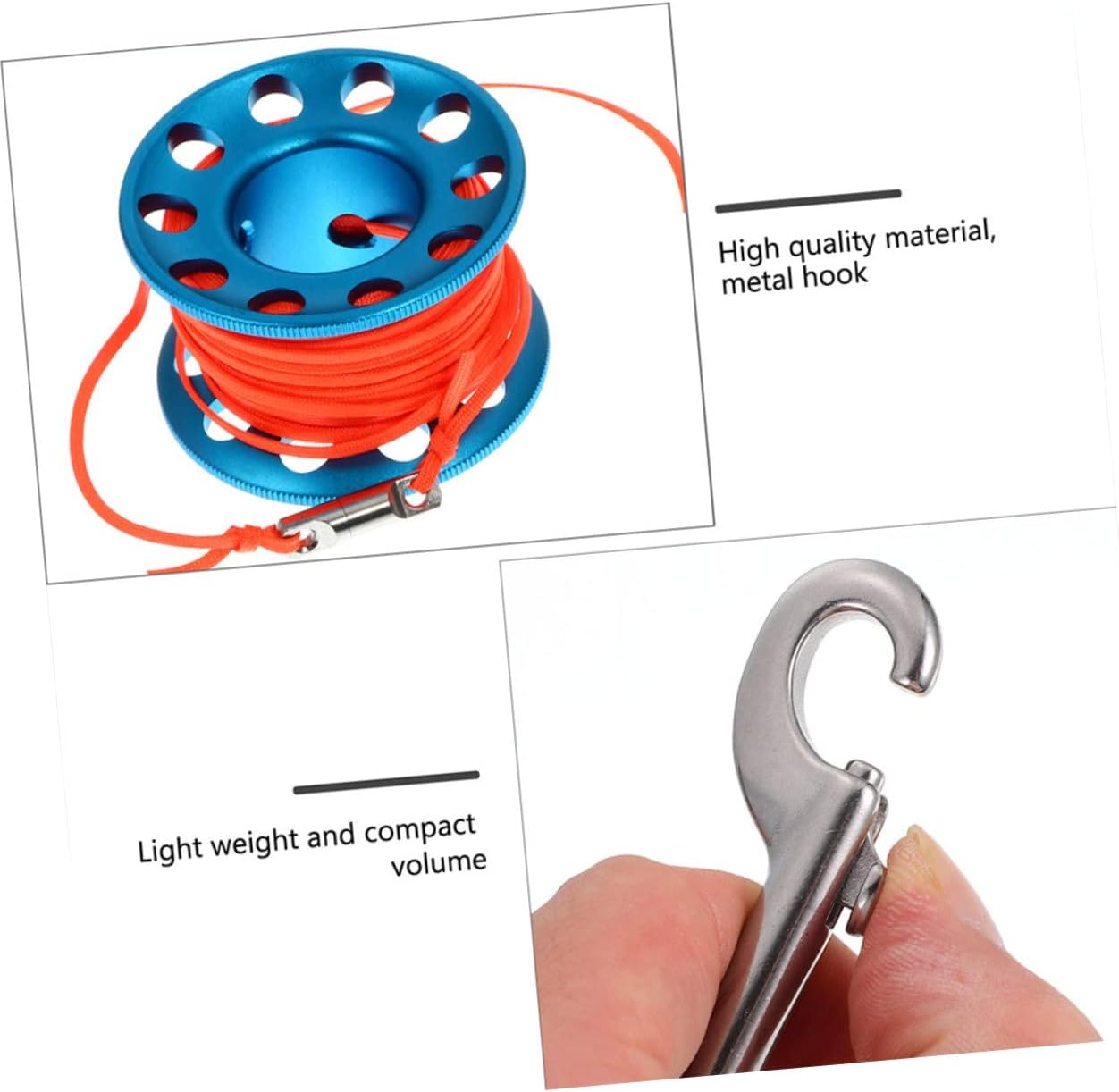 VANZACK Technical Diving Spool Reel Snap Clip 30m Blue Diving Tool Made for Scuba Divers