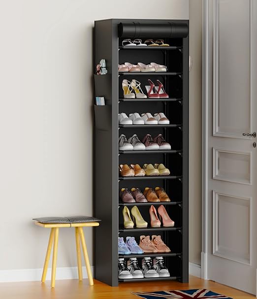 VTRIN Vertical Narrow Shoe Rack Organizer 10 Tier Tall Shoe Shelf Holds 20-22 Pairs