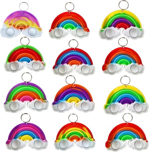 Paquete de 24 juguetes para ansiedad a granel con forma de arco iris para adultos y niños, suministros de fiesta de cumpleaños y premio de burbujas