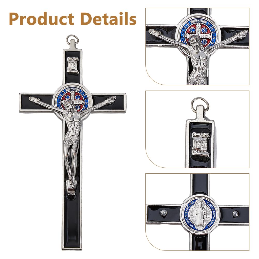 DICOSMETIC Petite croix murale en alliage Saint Benoît Émail noir Crucifix Jésus-Christ 19,2 x 9,8 cm