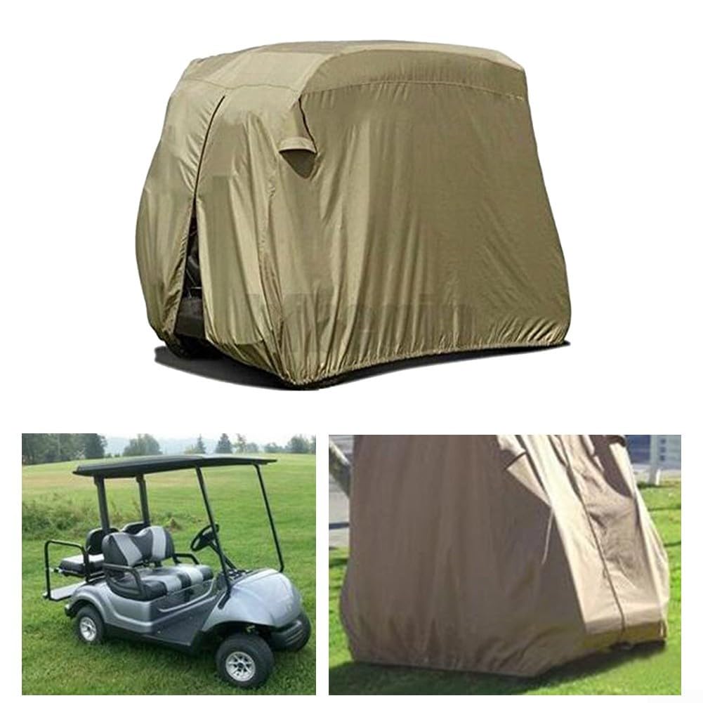 Wasserdichte Golfwagen-Abdeckung, 210D Oxford-Stoff, gelb, Regen, Sonne, Schnee, mit Rückseite für Zugang für 2 Passagierwagen, kompatibel mit Ezgo-Modellen, Outdoor-Schutzausrüstung, 274 cm
