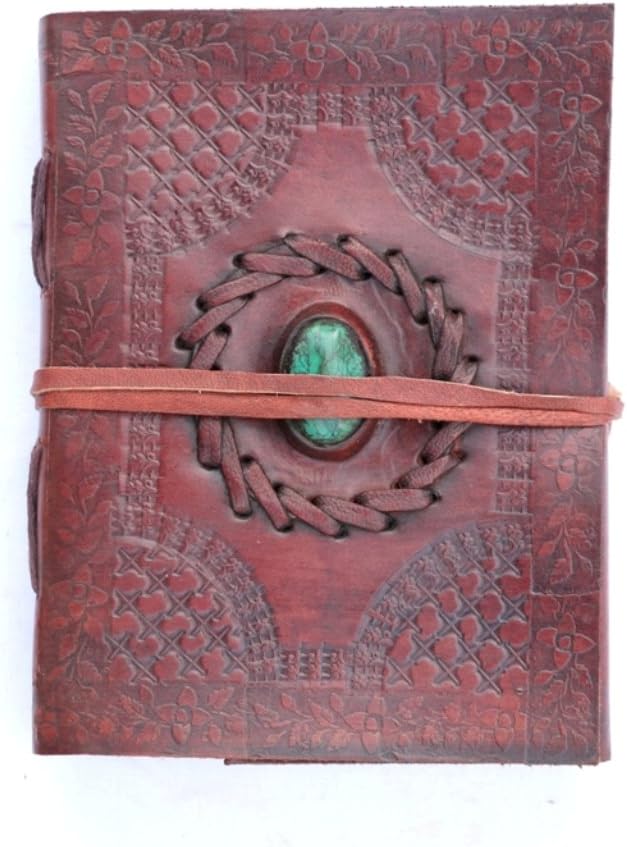 Brown Distressed Leather Journal Notebook Diary Sketchbook Travel Blank Book 6x4 Inches Turquoise Stone Stitched Christmas Gifts