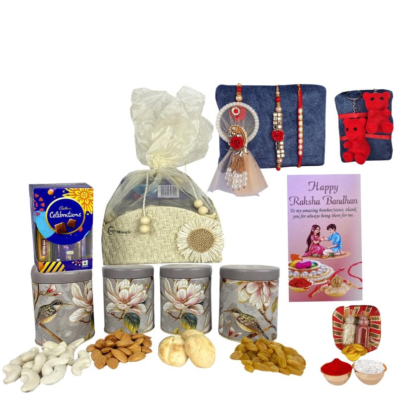 Image of NUTRI MIRACLE Rakhi Gift Hamper Filled with Dry Fruits and Assorted Chocolates | Thoughtful Birthday Gift Basket | Return Gift Idea for Anniversary