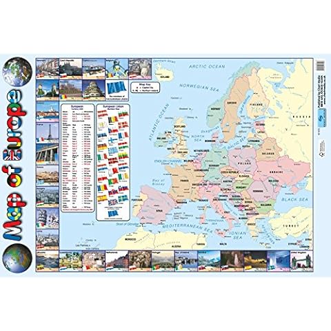 Chart Media MAP OF EUROPE Poster/Wallchart for Schools/Colleges - with EUROPEAN FLAGS & EUROPEAN CURRENCY Info - 60cm x 40cm Cover