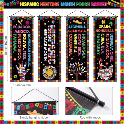 Image of Panelee 4 Pcs Hispanic Heritage Month Decorations National Hispanic Heritage Month Banner Latin American Porch Signs Spanish Classroom Decor for Classroom Home Wall Indoor Outdoor Hanging Backdrop