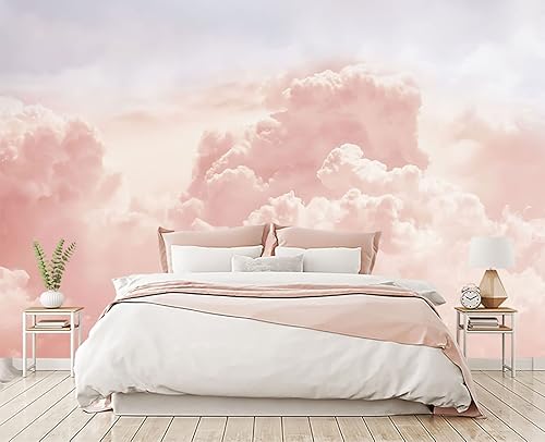 Papel tapiz de nubes rosas para dormitorio, 103 x 69 pulgadas