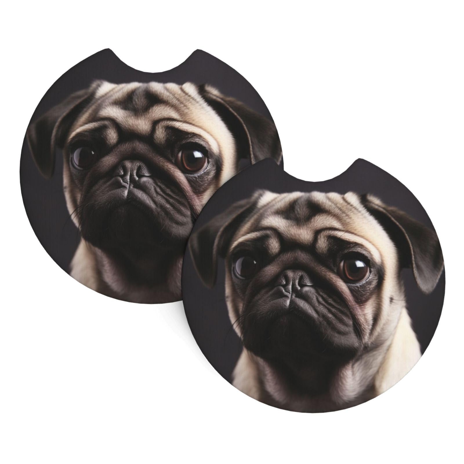 2PCS Car Coaster for Cup Holders Universal Auto Cup Mat Pug Cup Coaster Pad 2.7" Waterproof Neoprene Non-Slip Cup Holder Coasters Car Interior Accessories for Women Men