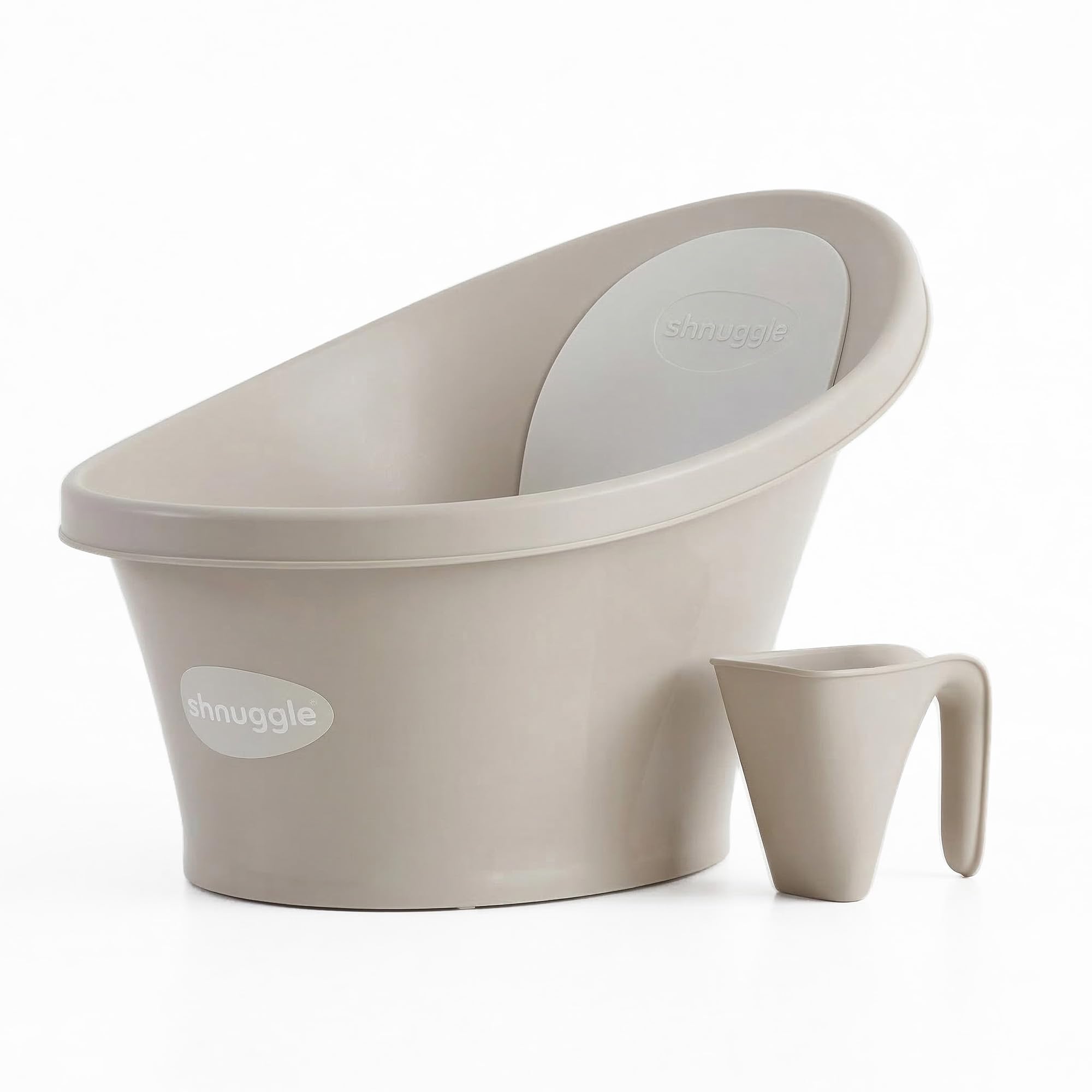 Shnuggle Newborn Bath Essentials Bundle | Baby Bath with Support Bump and Soft Backrest & Rinse Jug | Safe, Gentle, and Stylish Bathtime Set for