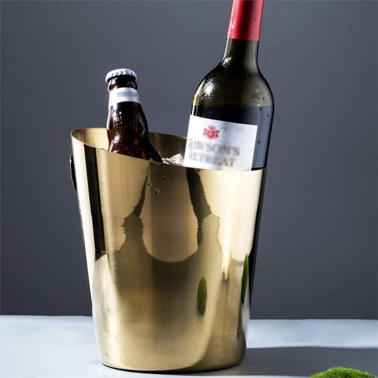 Ice Bucket Stainless Steel Ice Bucket with Clip Portable Party Activities and Camping Tableware for Home Bar for Parties(Gold)