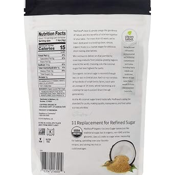 MADHAVA Organic Coconut Sugar (1LB, Pack of 6), Natural Sweetener, White Sugar Alternative for Baking and Cooking, Clean Coffee & Tea Sweetener, Vegan, Organic and Non-GMO