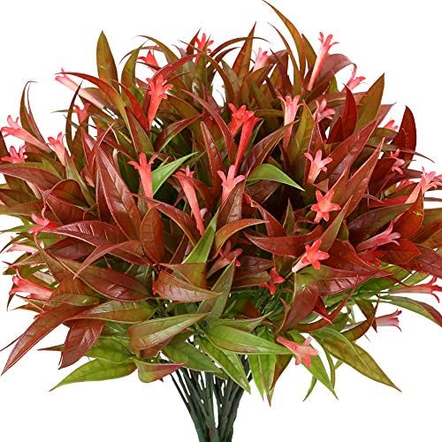 KLEMOO Artificial Flowers 8PCS Fake Red Spray Morning Glory Plants Shrubs Greenery Bouquet for Your Home Kitchen Table Centerpieces Arrangements Indoor Outdoor Fall Decorations