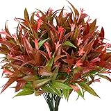 KLEMOO Artificial Flowers 8PCS Fake Red Spray Morning Glory Plants Shrubs Greenery Bouquet for Your Home Kitchen Table Centerpieces Arrangements Indoor Outdoor Fall Decorations