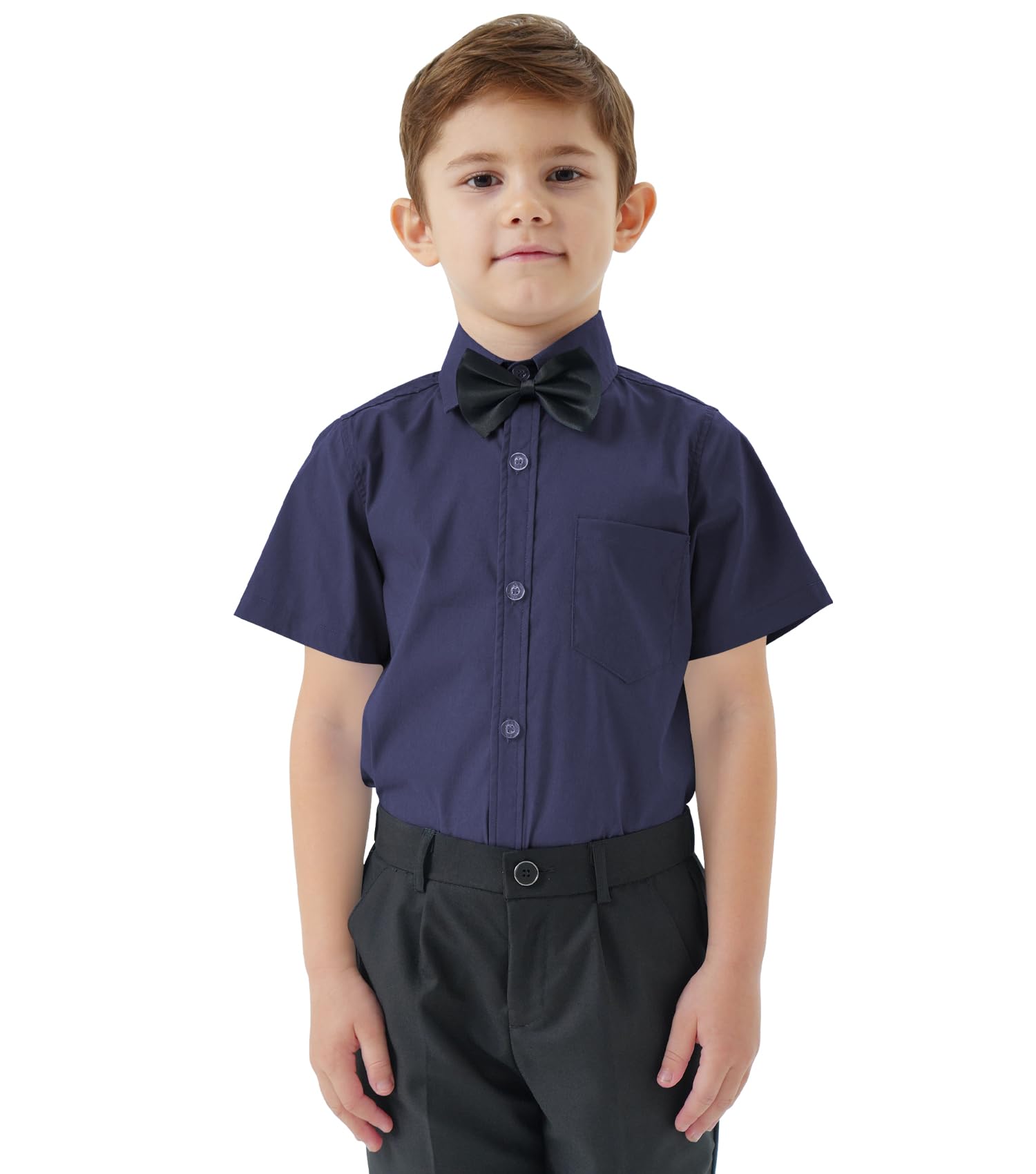 2T-16Y Boys' Short Sleeve Button Down Toddler Dress Shirt Oxford Uniform Shirt with Chest Pocket