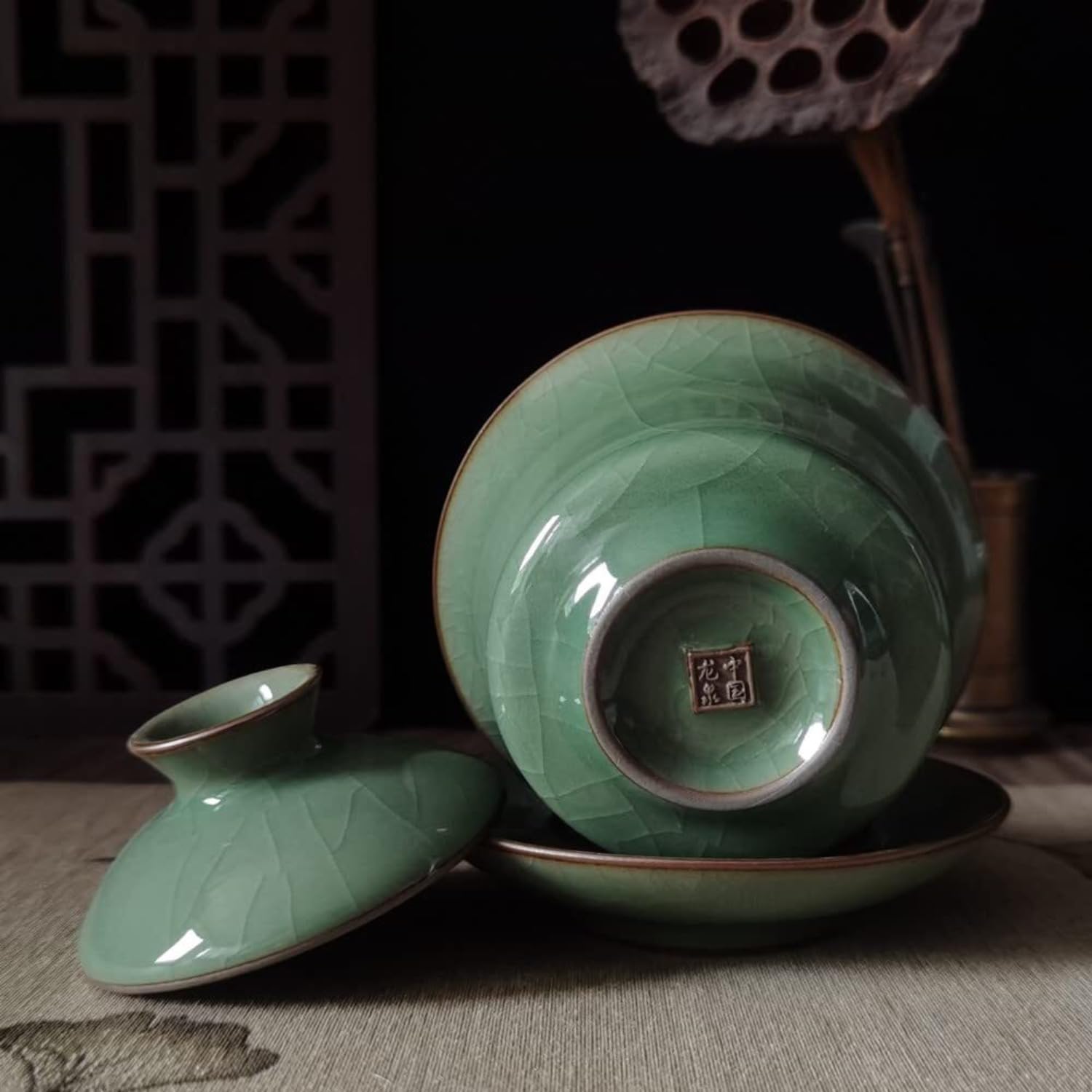 Chinesische Celadon Gaiwan Teetasse - 5-Unzen-Porzellan mit Deckel, glasiertes Crackle-Finish für Kung-Fu-Zeremonie, Geschenk für Teeliebhaber (green4)