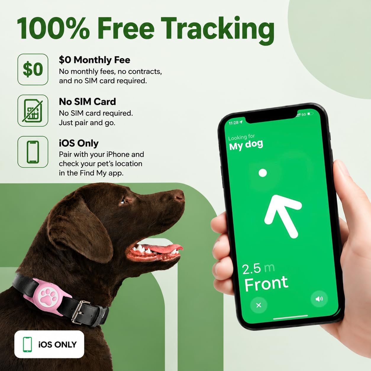 Localizzatore GPS per cani e gatti con Apple Find My (rosa)