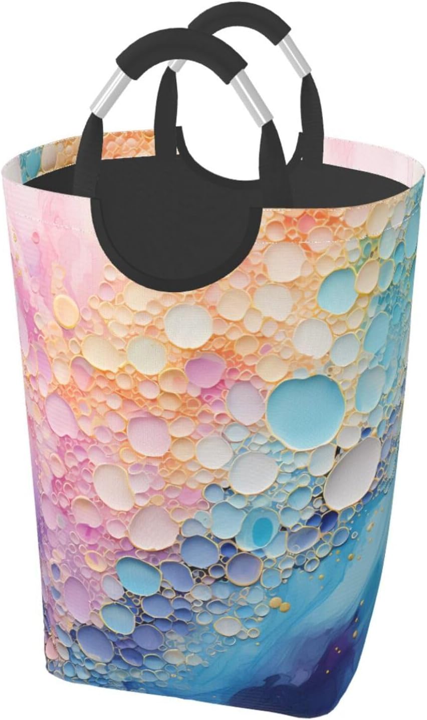 Colorful Blue Marble Foldable storage bag, 50L capacity, suitable for laundry room, dormitory bedroom, dirty clothes storage basket.