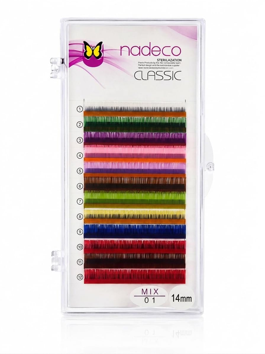 nadeco Classic Multicolour Mix Eyelash Extension Tray, Synthetic Fibre, C Curl, 12 Rows, Lightweight Strip (14mm)-image-8