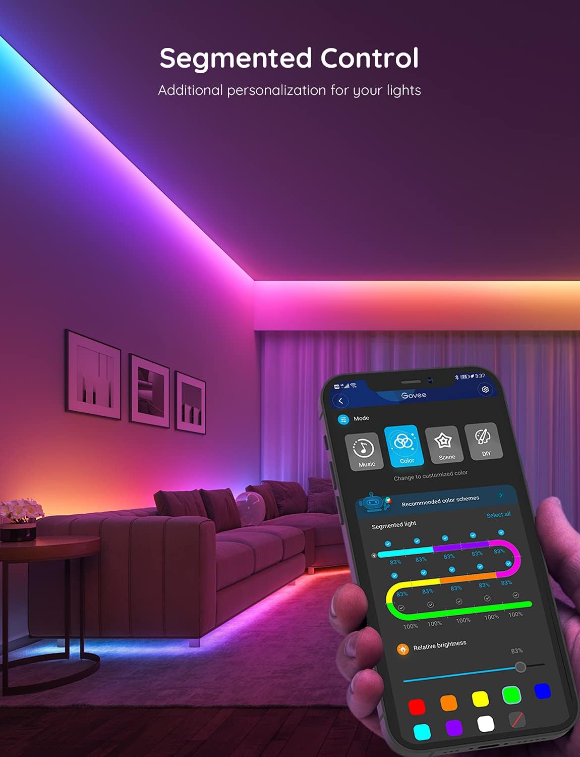 Govee 65.6ft RGBIC LED Strip Lights, Smart LED Strip Segmented App Control, WiFi LED Lights Work with Alexa and Google Assistant, Music Sync, DIY, for Living Room, 2 Rolls of 32.8ft : Tools & Home Improvement