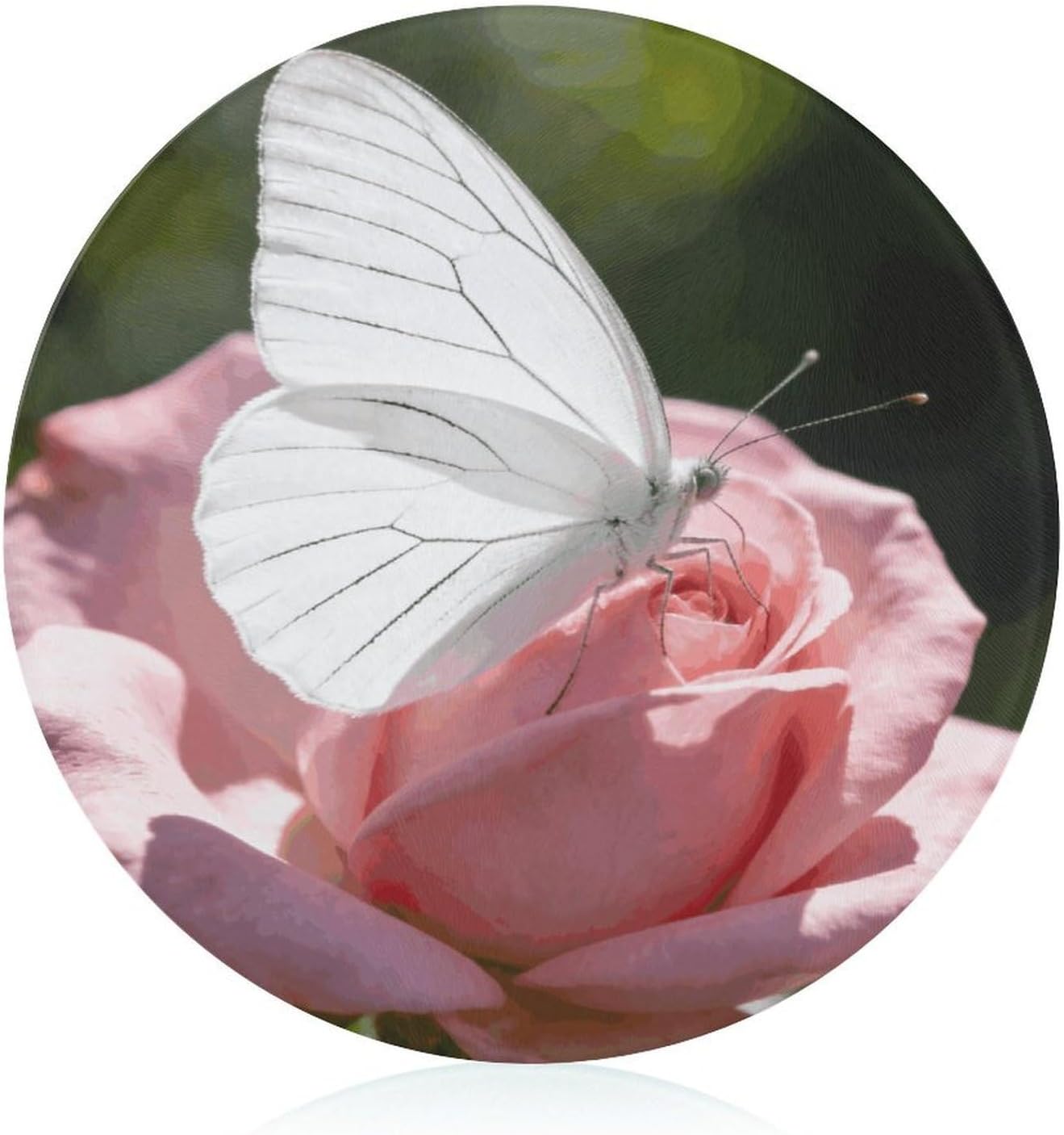 White Butterfly Chopping Block Tempered Glass Cutting Board Mats Round Countertop Cutting Boards Sturdy Charcuterie Boards for Bar Cheese Board Snack Tray