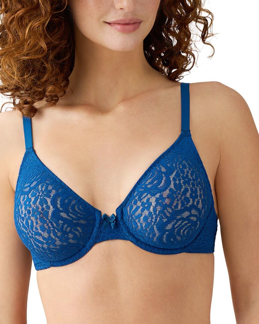 Wacoal Womens Halo Lace Unlined Mid Coverage Underwire Bra, 851205, Poseidon, 36E