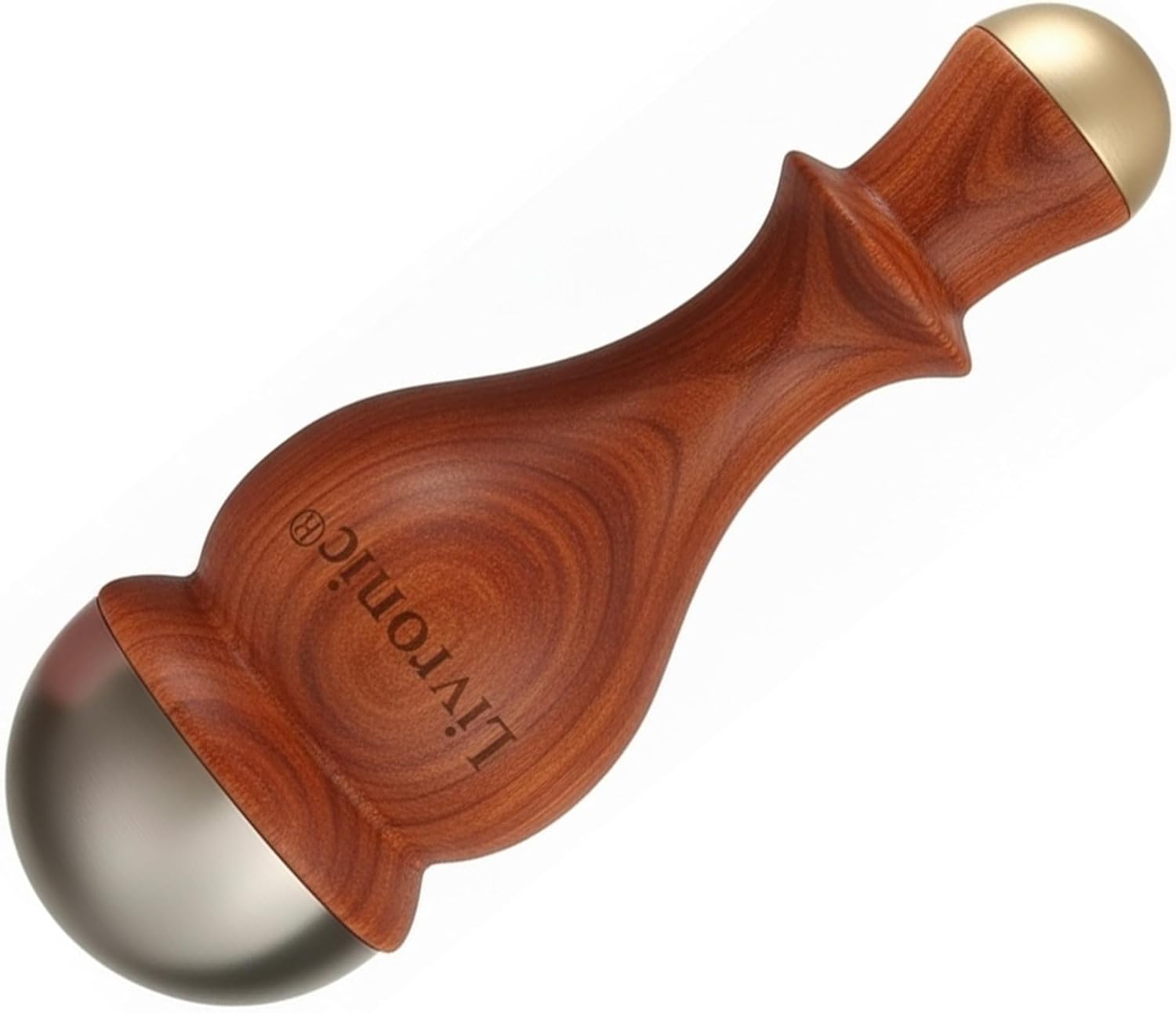 Livronic Face Detox Bronze/Kansa Wand Body and Foot Massager with Wooden Handle for Detoxification and Deep Relaxation Large Kansa Wand 2 in 1 Smaal