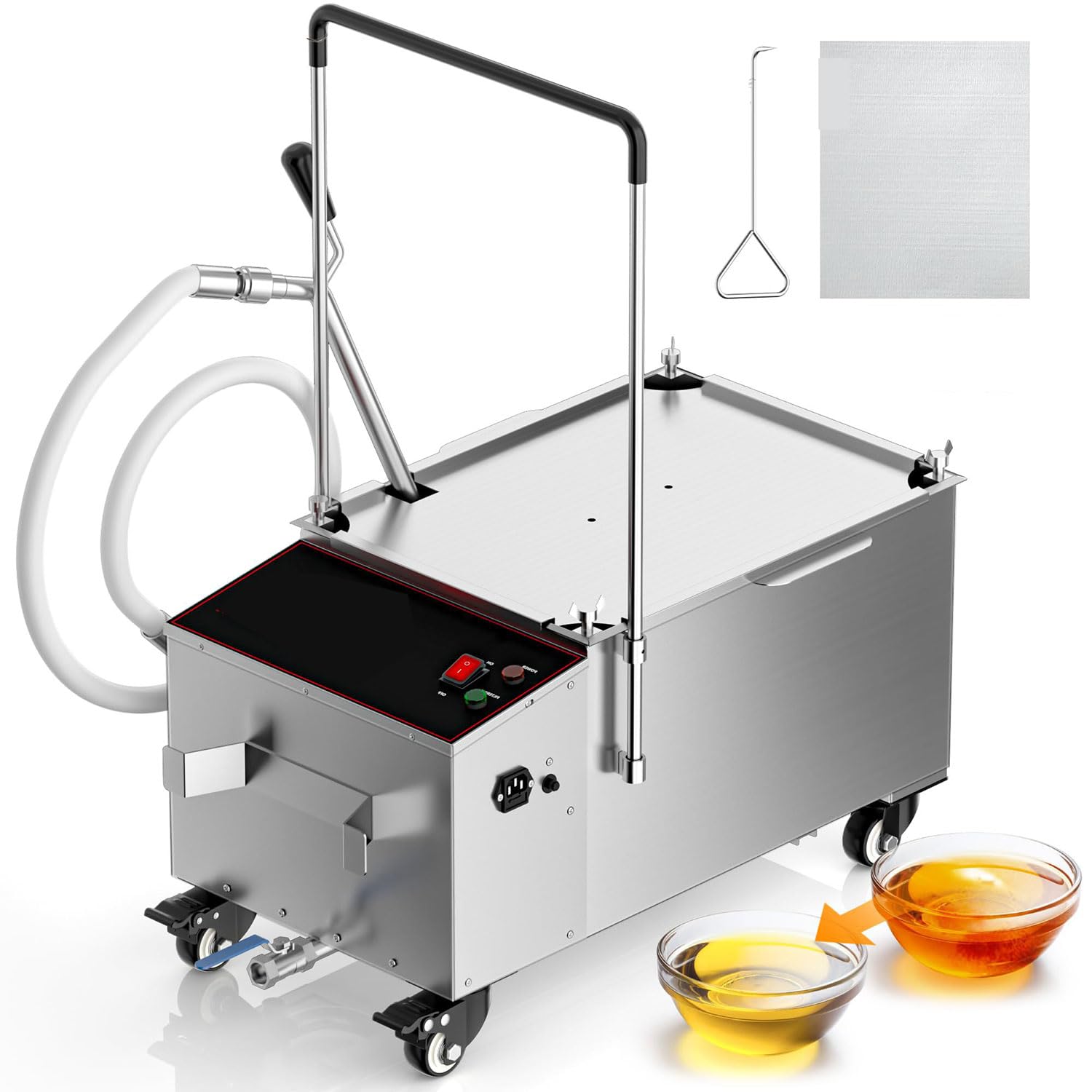 Macchina per filtro olio per friggitrice commerciale da 38 l/10 galloni, portata 15 l/min, sistema di filtraggio per friggitrice elettrica mobile in acciaio inossidabile 1700 giri/min,