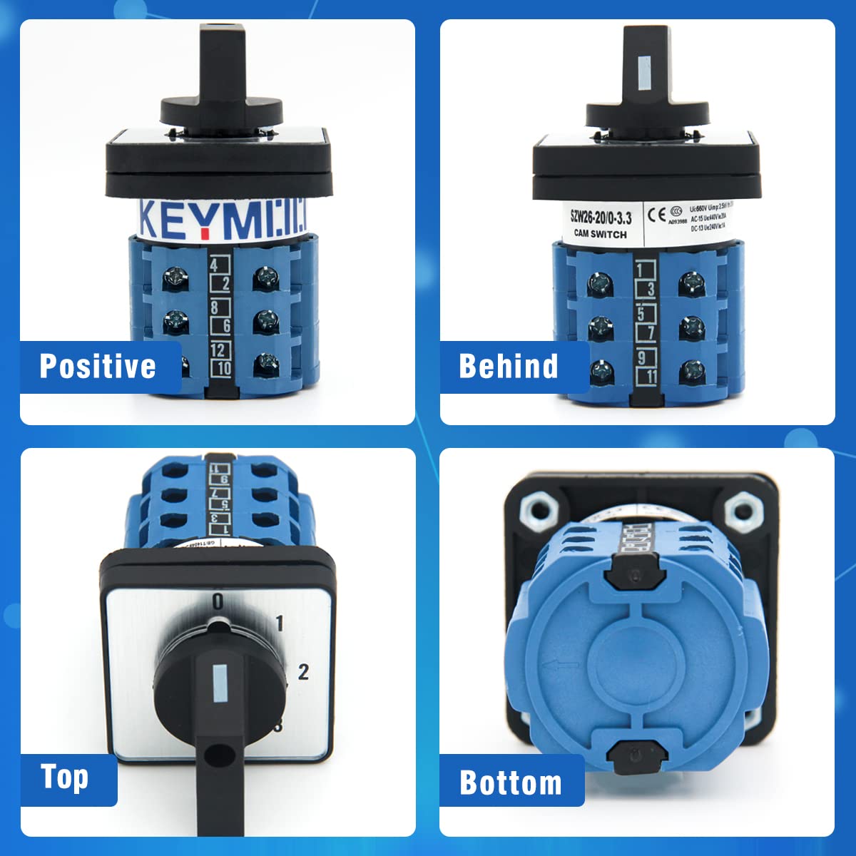 Keymoo 20A Rotary Changeover Switch 660V 4 Position 3 Phase