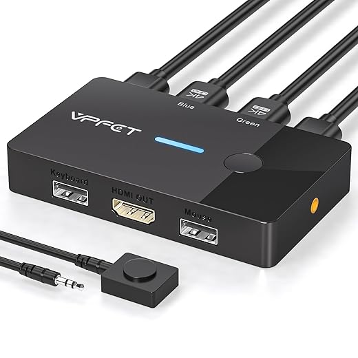 HDMI KVM Switch 1 Monitors 2 Computers 4K@60Hz USB KVM Switches 2 Ports for 2 PC Sharing Single Monitor and Keyboard Mouse with Wired Extend Controller Plug and Play