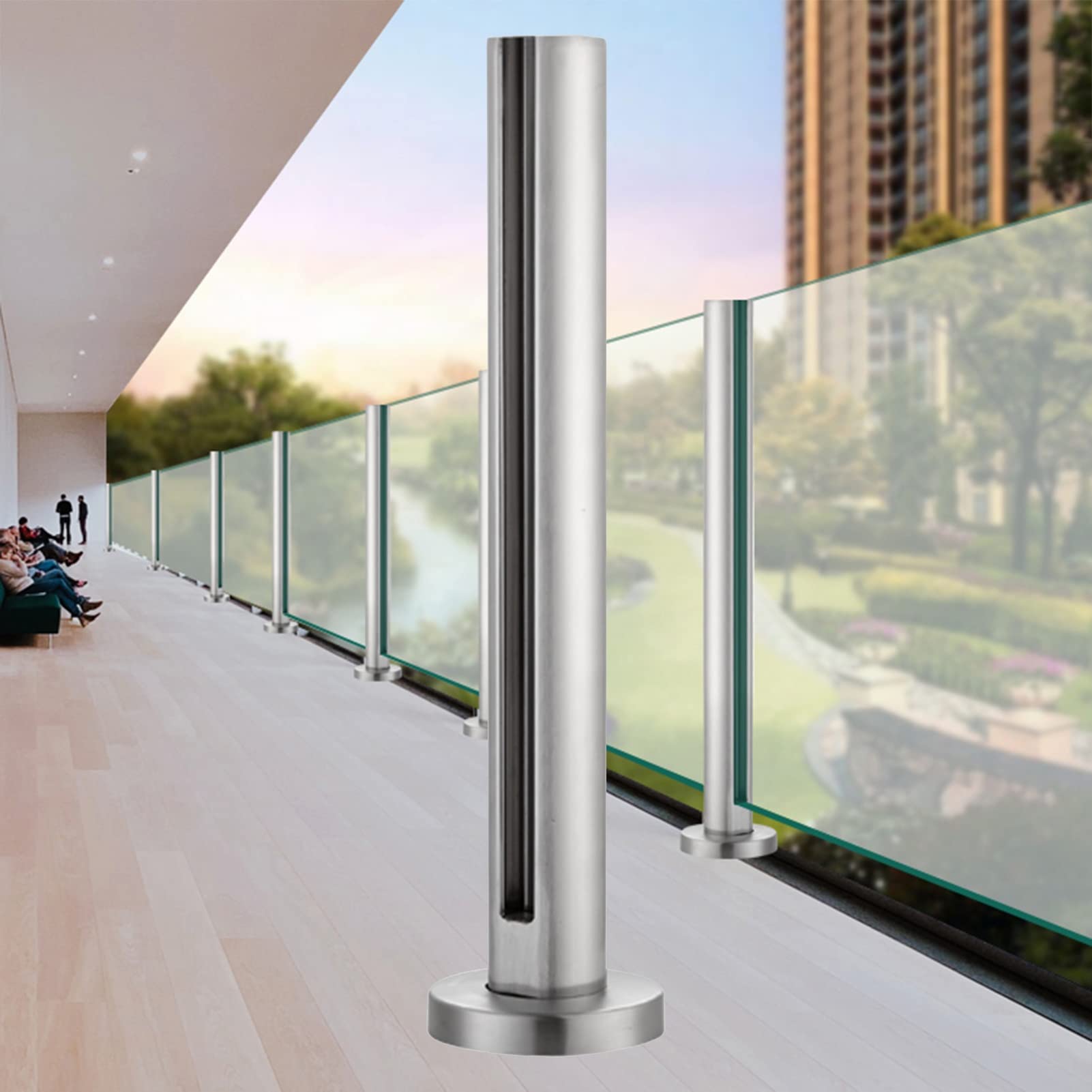 Support de poteau en acier inoxydable rond au sol pour balustrade d'escalier