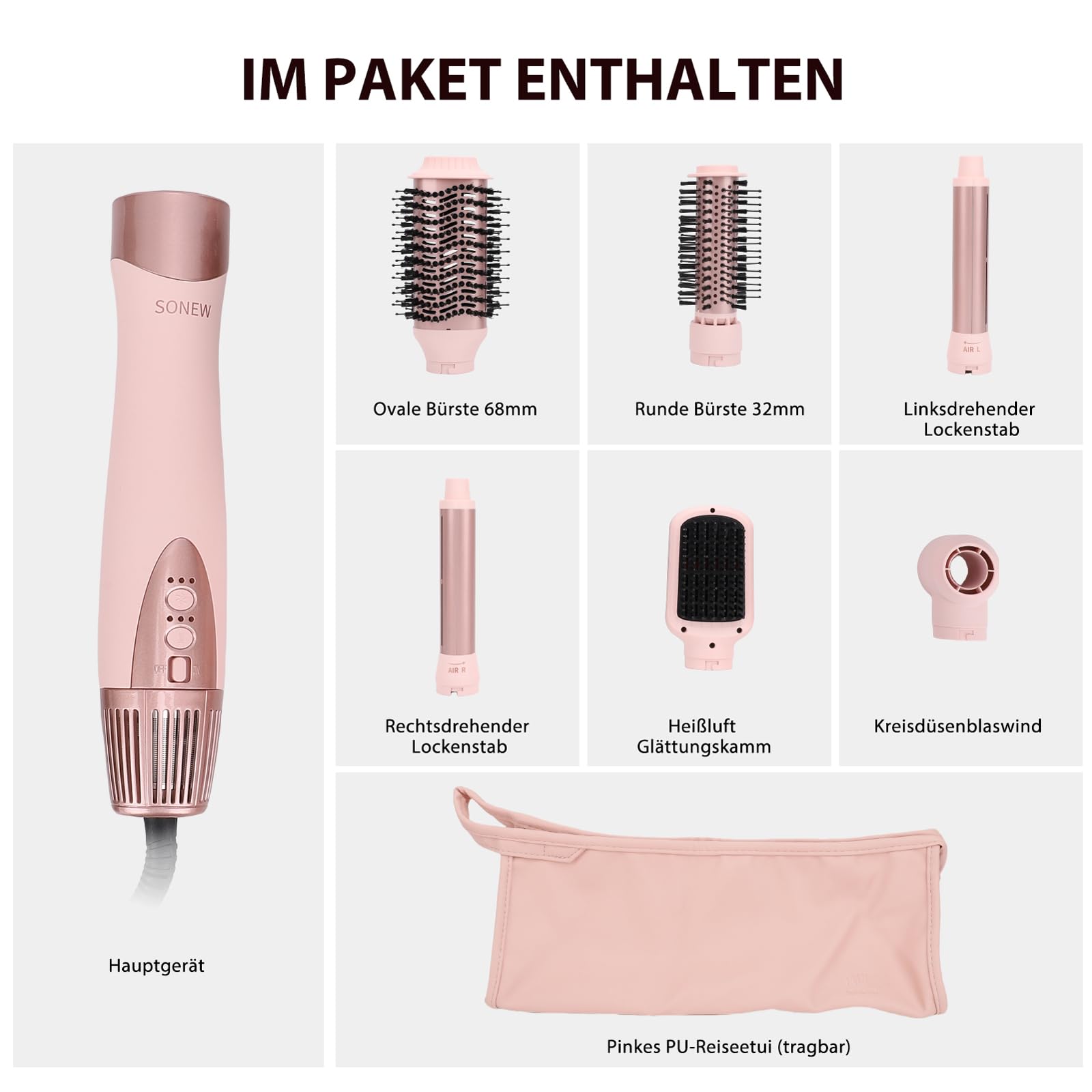 6-In-1 Hairstyler & Airstyler con Ionen, Lockenstab Mit Coanda-Effekt | Multi Hairstyler(Föhn / Warmluftbürste / Glättbürste / Lockenstab), 1200W, 106.000 U/Min, Mit Reisetasche