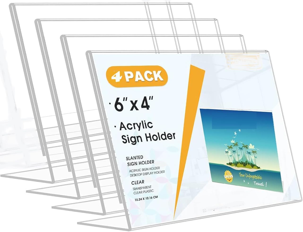 BIGIMALL BIGMALL Acrylic Display Stand Paper Signage Holder/Acrylic Photo Frame/Menu Stand Paper alignment ( 4 inch (height) x 6 inch (base) Landscape paper holder Pack of 4 Pieces