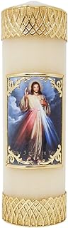 CB Church Supply Candle - Will and Baumer - Hand-Decorated Family Prayer Paraffin Devotional Candle with Decal, 8-Inch, Divine Mercy
