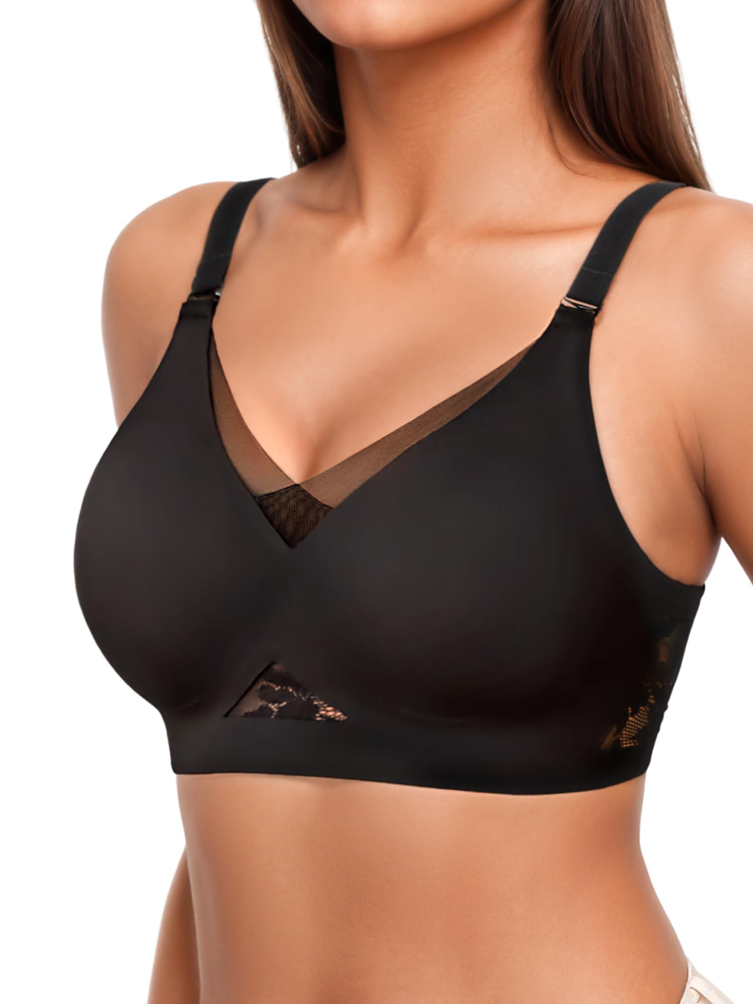 SHARICCA Damen BH ohne Bügel Push-Up Spitzen-BH Nahtloser T-Shirt BH mit Vollbügel Weicher Wireless Bralette Atmungsaktiv für Alltag Schlaf
