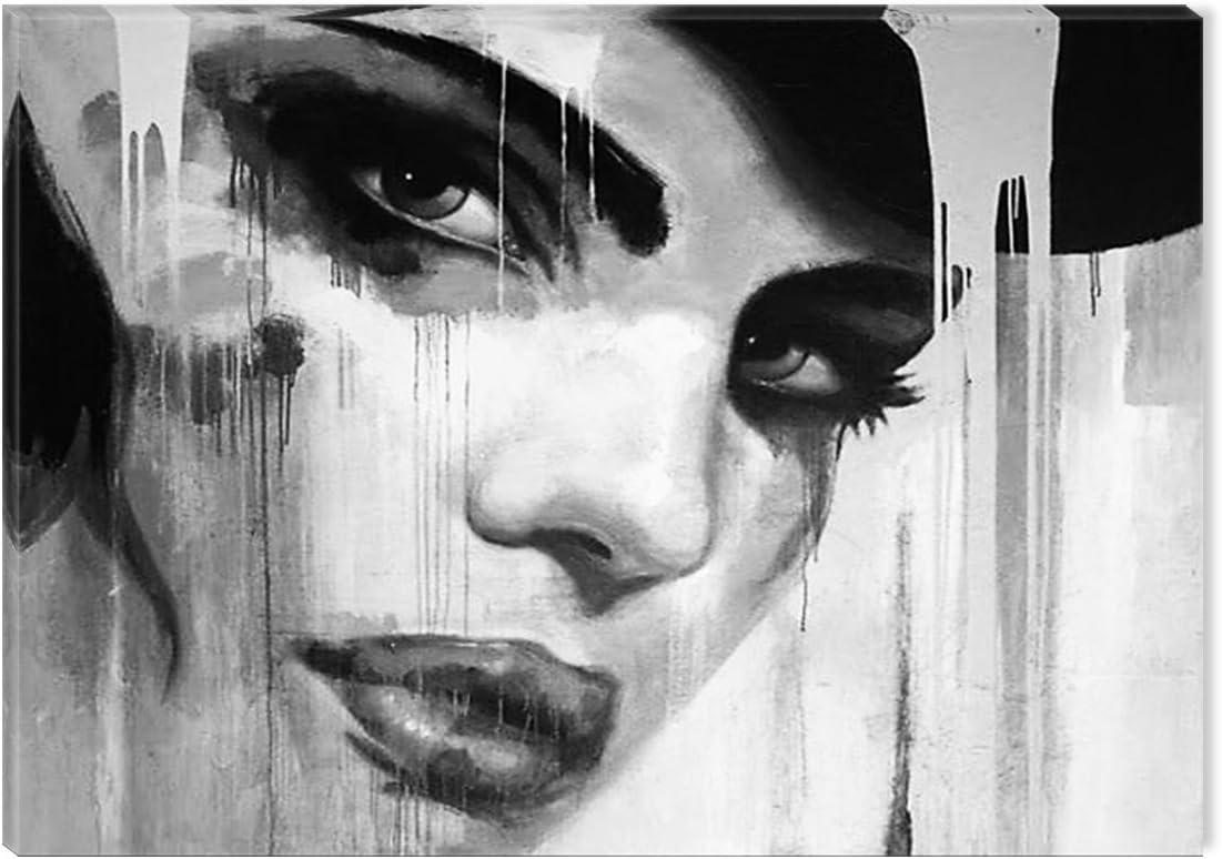 Inspirational Art Black and White Woman Behind The mask Canvas Wall Art Abstract Picture Eco Light Framed Ready to Hang Artwork for Home Decoration