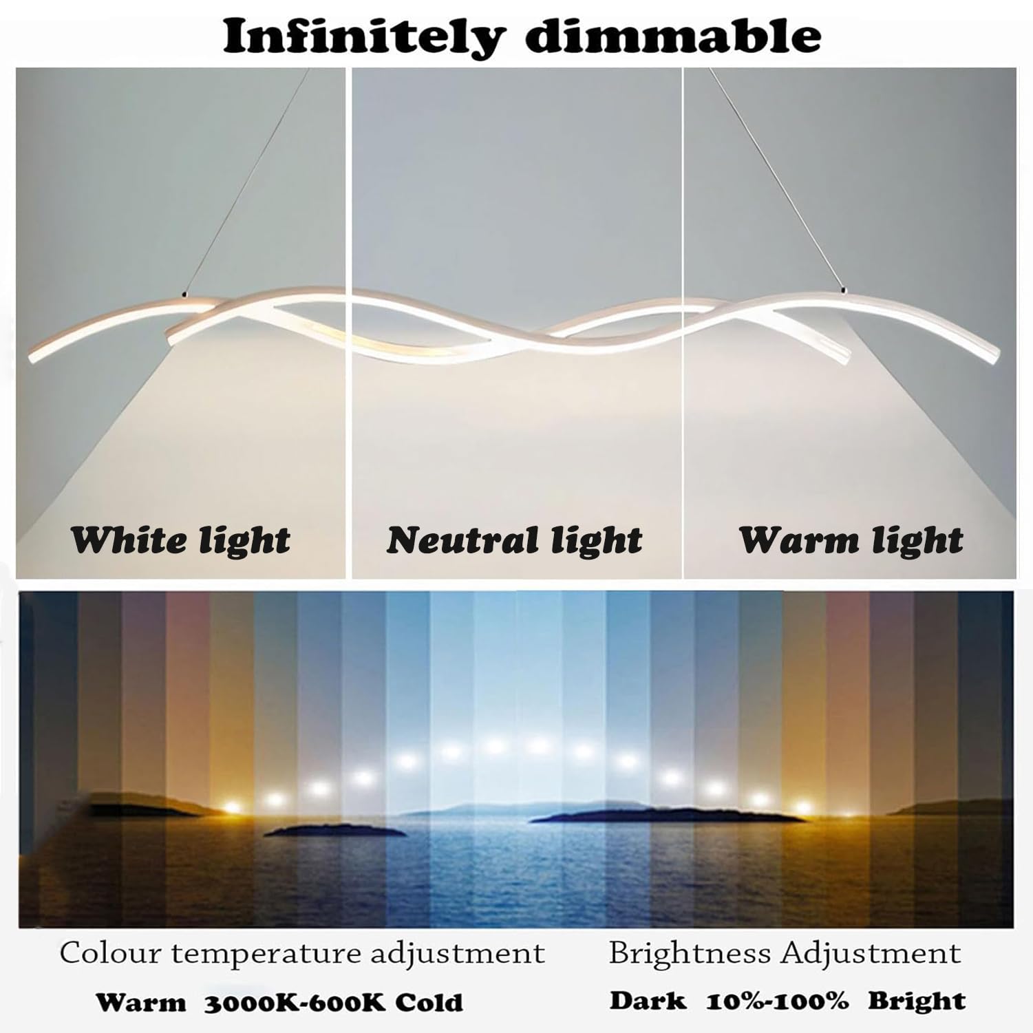 Lampada a Sospensione LED Moderna per Isola Cucina e Tavolo da Pranzo, Dimmerabile 10%-100% con Telecomando, Regolabile in Altezza, Temperatura Colore 3000K-6000K (Bianco, 150cm)