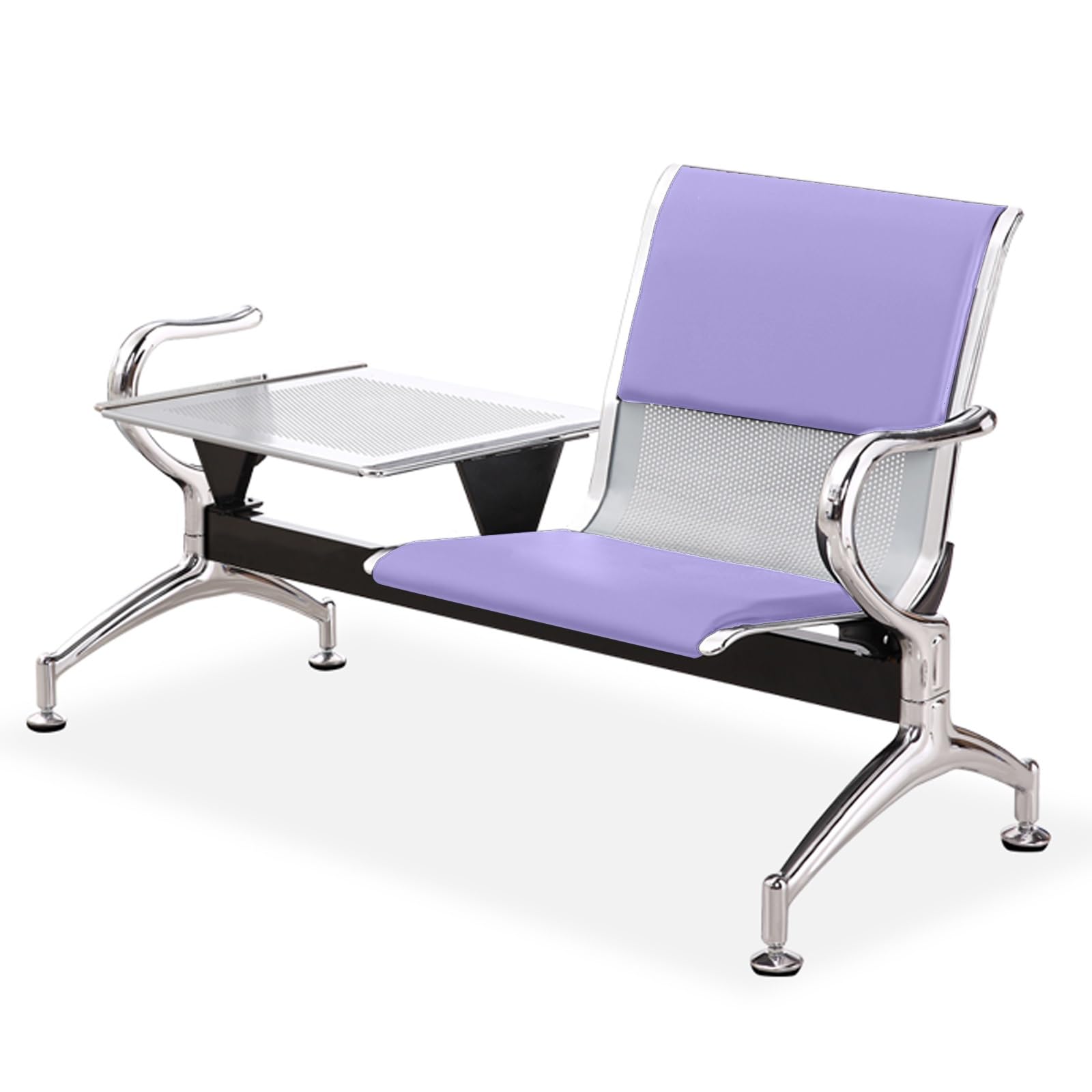 ASerZenith Steel Reception Bench With Armrests - Comfortable Seating For Waiting Rooms, Airports, Banks, And Hospitals - Includes Coffee Table,Violet